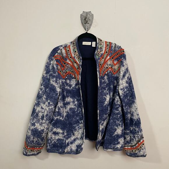 Chico’s 3 (XL / 13) open work blazer cardigan Aztec abstract Corpcore multicolor - Picture 1 of 8